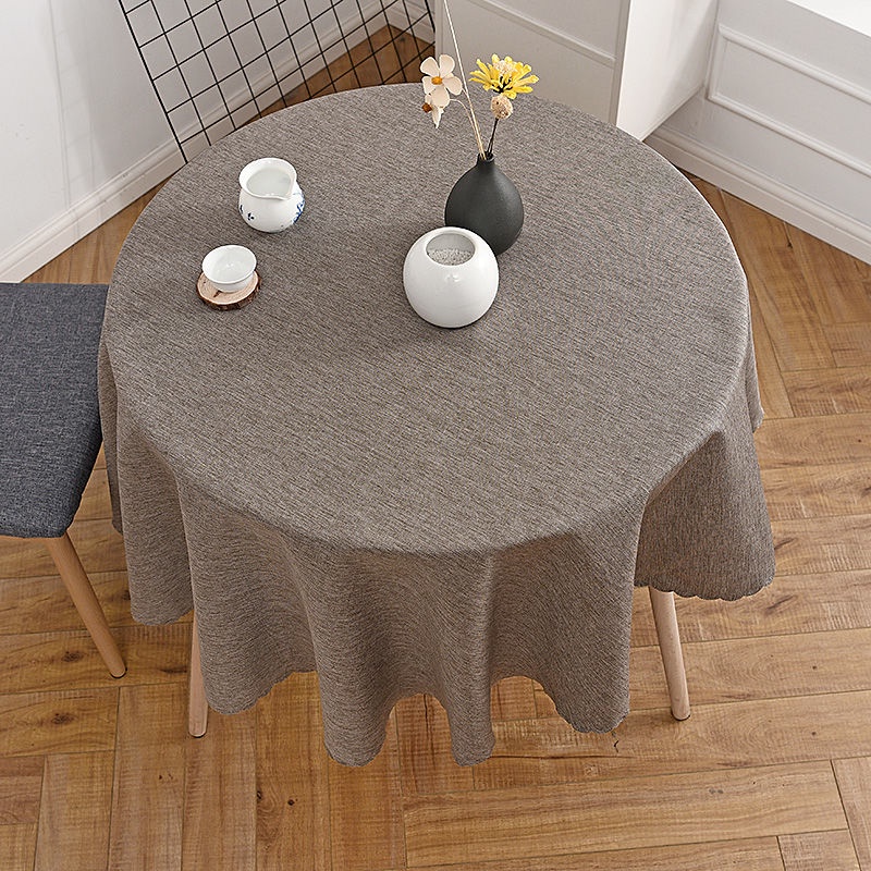 Khăn Trải Bàn Tròn Vải Lanh Cotton Màu Trơn Đơn Giản Phong Cách Trung Hoa