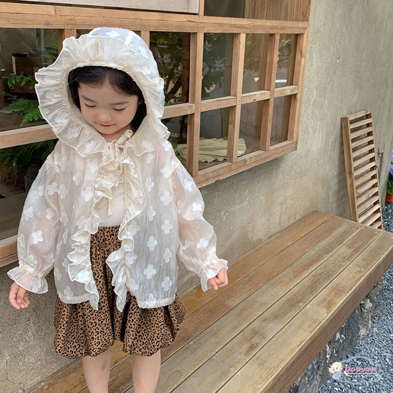 Áo Khoác Chống Nắng Thoáng Khí Có Mũ Trùm Xinh Xắn Dành Cho Bé Gái
