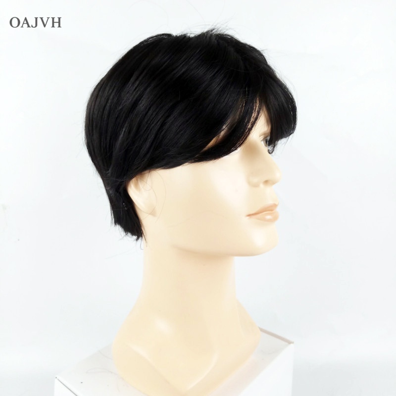 Tóc Giả Ngắn Mái Ngang 15Cm Màu Đen Thời Trang Cho Nam
