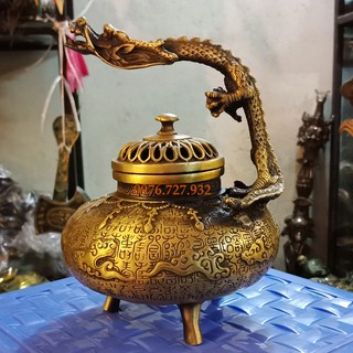 Đỉnh đốt trầm có quai thân rồng quấn cao 30cm đk 20cm, mẫu xông trầm, bán xông trầm