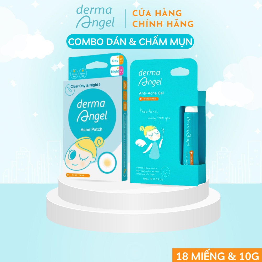 Combo Miếng dán mụn dùng cho cả ngày (12 miếng ngày + 6 miếng đêm) + gel chấm mụn DERMA ANGEL