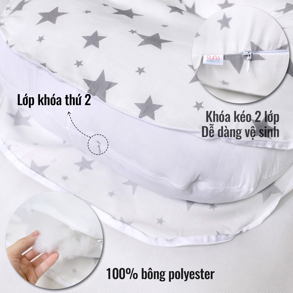 Gối chống trào ngược cho bé cotton Hàn 100% RUNA KIDS gối chống nôn trớ an toàn cho bé size lớn 65x70cm