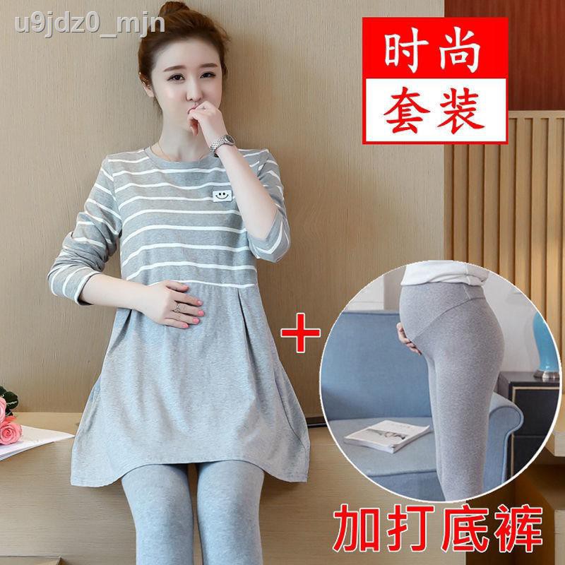 Maternity dress autumn and winter fashion Korean version of long-sleeved plus velvet thick mid-length striped skirt two- | BigBuy360 - bigbuy360.vn