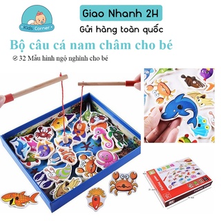 Đồ chơi ngộ nghĩnh, bộ câu cá gỗ bằng nam châm 32 món