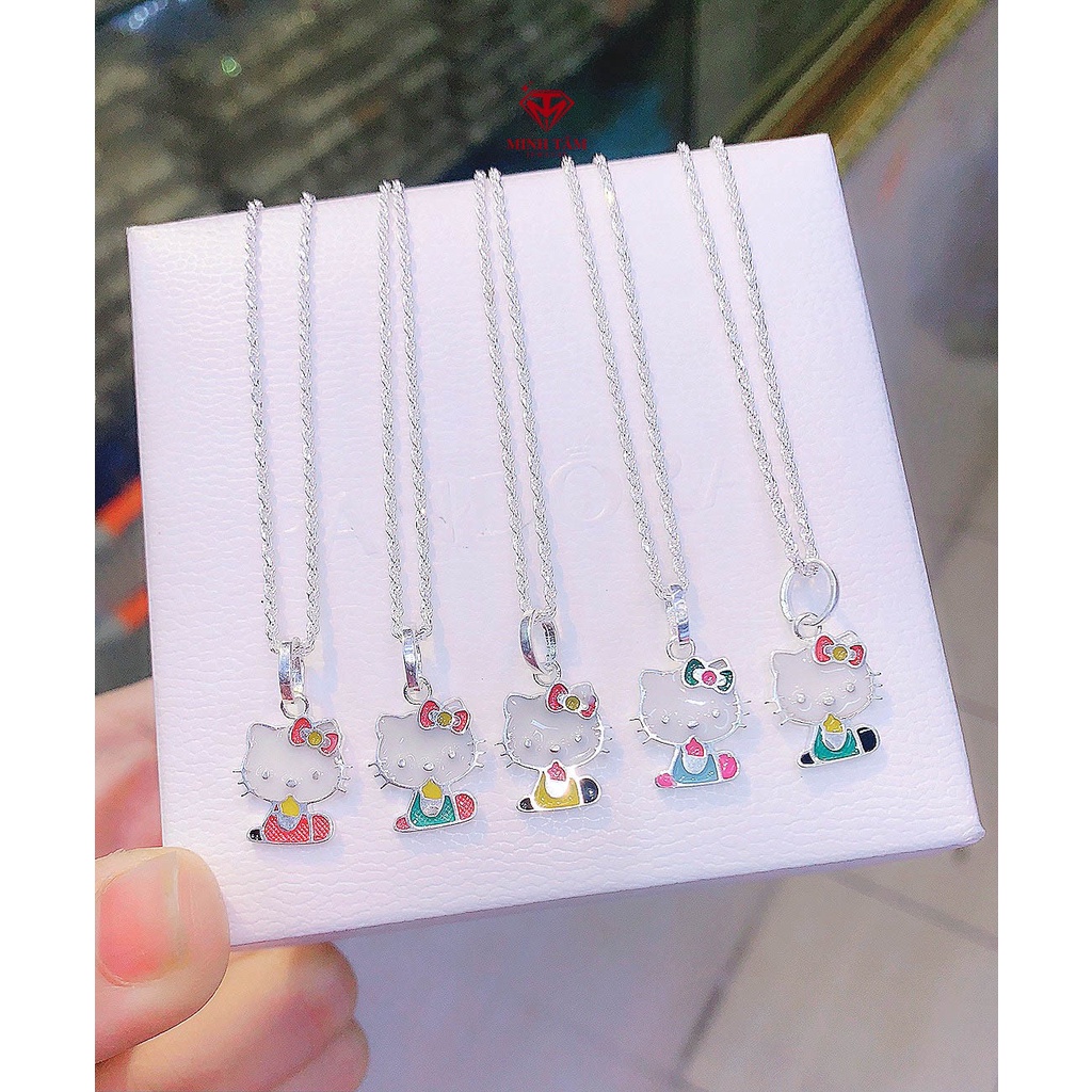 Dây chuyền bạc mèo Hello Kitty sơn màu chất liệu bạc ta cho bé Minh Tâm Jewelry