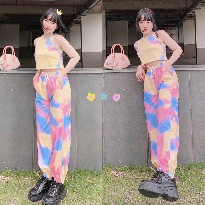 Set Thể Thao Áo Croptop-Quần Loang 3D Ảnh Thật