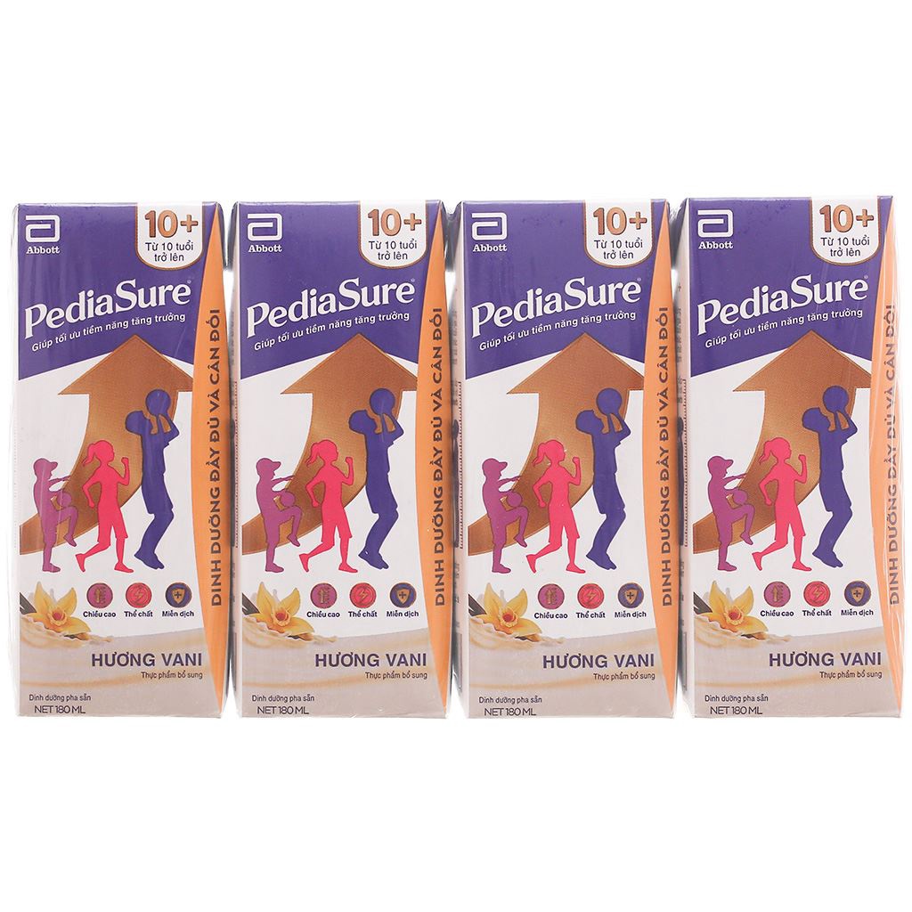 Lốc 4 hộp sữa nước Pediasure Hương Vani và Socola 10+ 180ml dành cho bé trên 10 tuổi