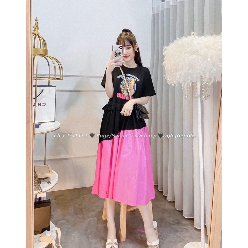 Đầm maxi thun cotton phối đũi thô cao cấp, Đầm thun phối màu | BigBuy360 - bigbuy360.vn