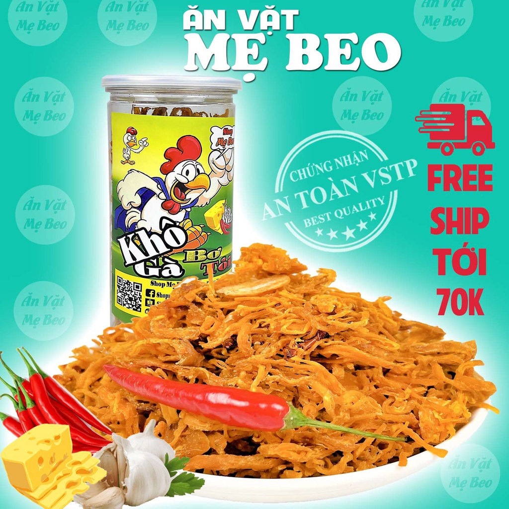 Khô gà bơ tỏi xé cay 300Gr Mẹ Beo ăn vặt cực ngon