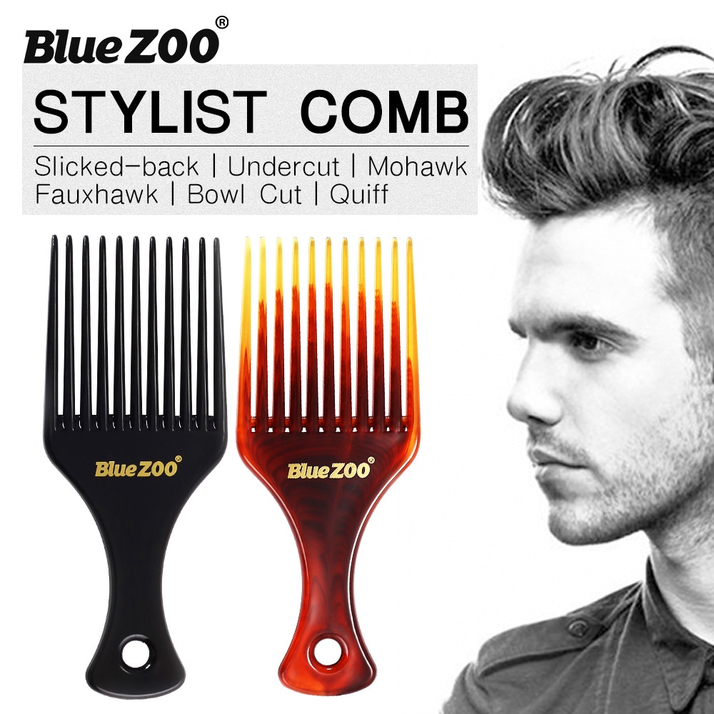 Lược tạo kiểu tóc nam Afro Pick Blue ZOO chuyên chải pomade màu Hổ phách / Đen