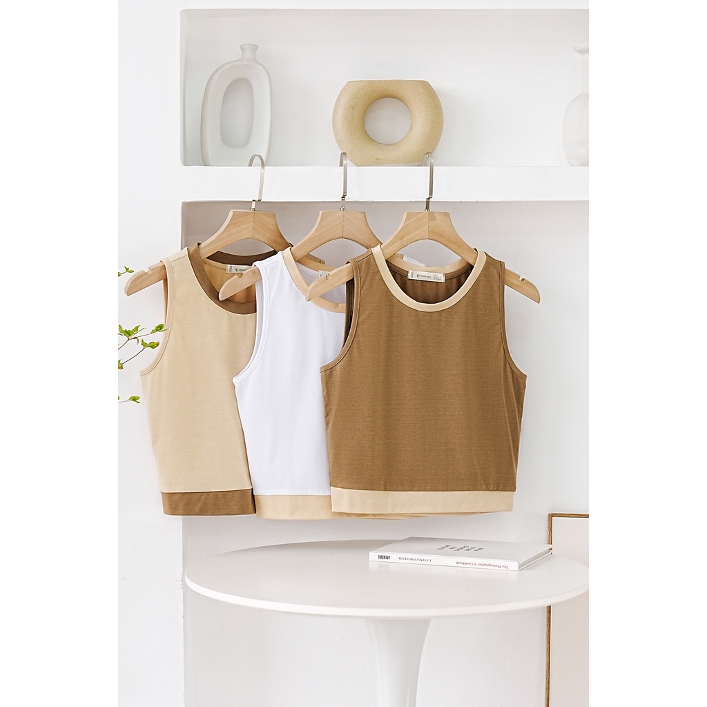 Áo Croptop VIEN TRAN Ba Lỗ Phối Màu V61R22H052