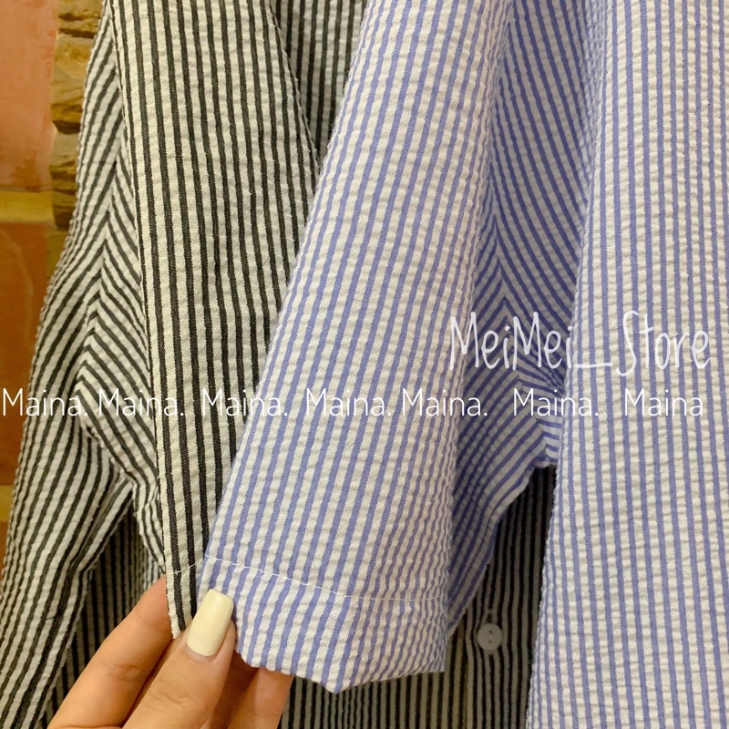 Váy polo form rộng cộc tay kẻ sọc - Đầm sơ mi dáng oversize