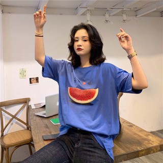 SẴN áo thun nữ tay ngắn màu xanh in hình dưa hấu ulzzang