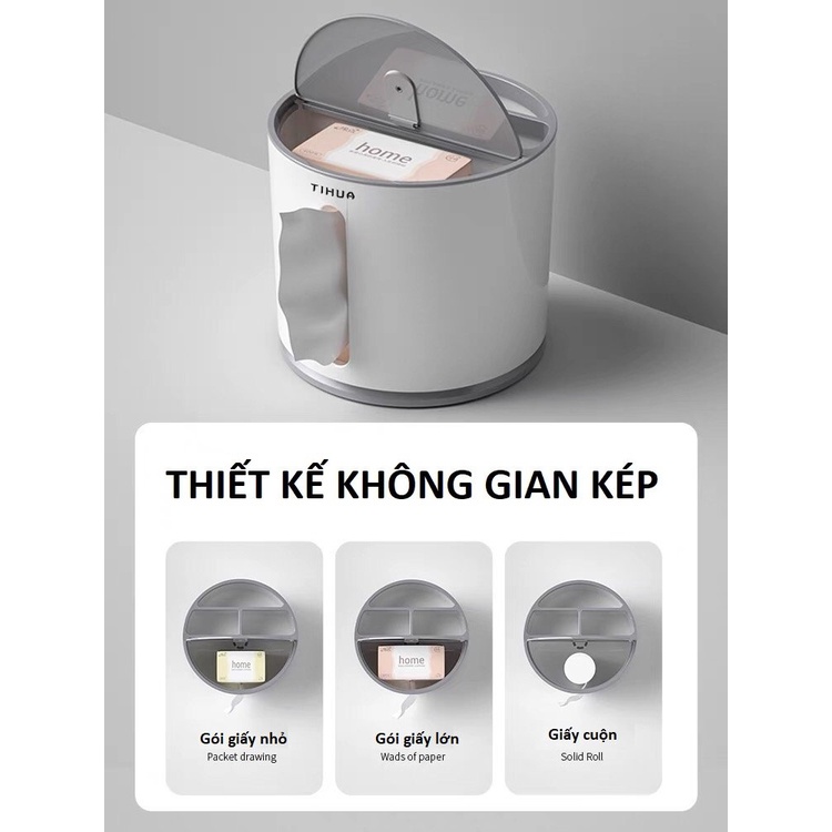 Hộp Đựng Giấy Ăn Xoay 360 Độ Để Bàn, Có Ngăn Để Đồ Đa Năng - hàng chính hãng