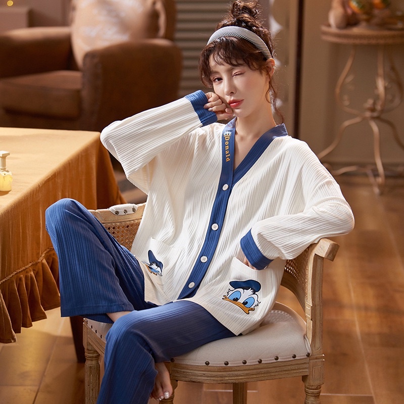 Đồ ngủ nữ, bộ đồ ngủ nữ dài tay cadigan phong cách hàn quốc ( hàng quảng châu chất đẹp )