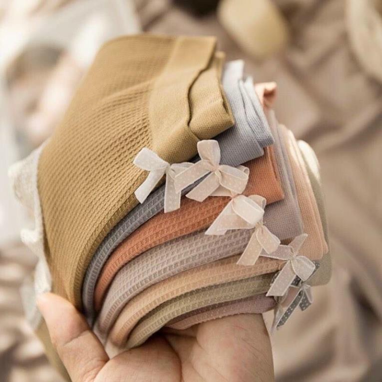 Quần Lót Nữ Cotton Kháng Khuẩn Đính Nơ Họa Tiết Tổ Ong Viền Ren Mềm Mại