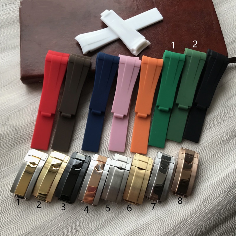 Đồng Hồ Rolex Silicon Cao Su Màu Xanh Lá/Xanh Lá/Đen Có Quai Cong