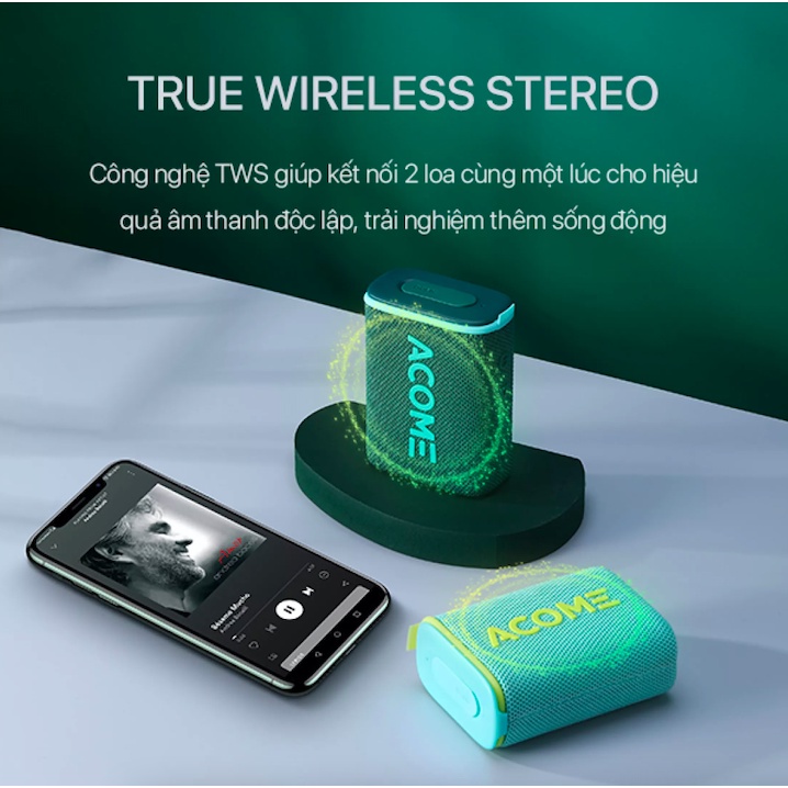 Loa Bluetooth ACOME A7 Chống Nước IPX7 Âm Thanh Chất Lượng Cao Bass Mạnh Bluetooth 5.0 Play Time 10h