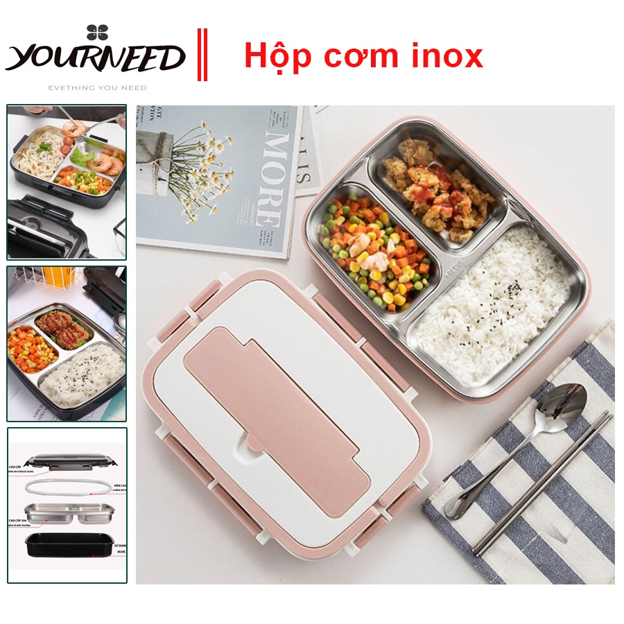 Hộp đựng cơm giữ nhiệt văn phòng, Hộp cơm inox 304 tặng kèm thìa đũa an toàn sức khỏe