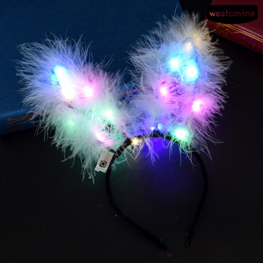 Băng Đô Cài Tóc Hình Tai Thỏ Có Đèn Led