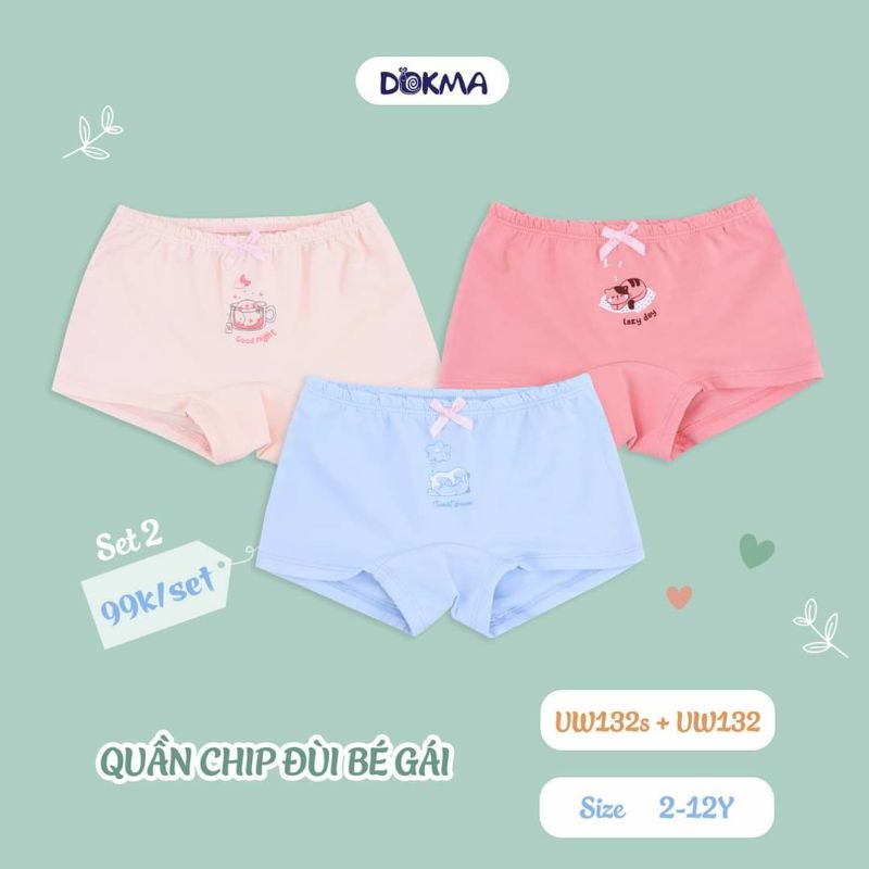 (2-&gt;10 tuổi) set 3 quần lót, chip đùi Dokma- chất cotton hữu cơ siêu mềm mát (UW132)