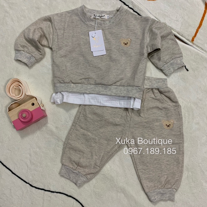 Set Bộ Quần Áo Nỉ Da Cá Gấu Cho Bé - Xuka Boutique - Bộ Quần Áo Dài Thu Đông Bé Trai Bé Gái Chất Siêu Đẹp [Ảnh thật]