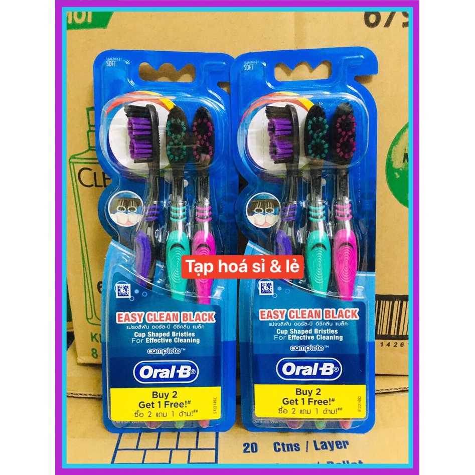 Bàn chải đánh răng mềm Oral B easy clean black vỉ 3 cây