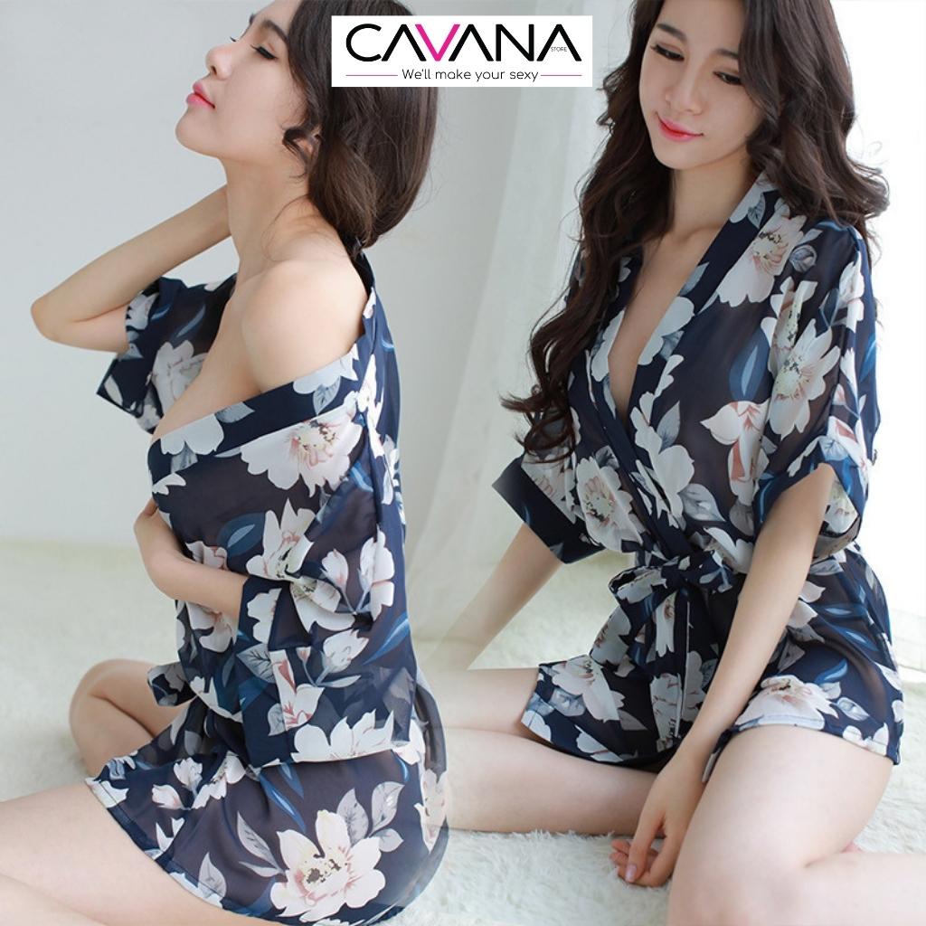 Áo choàng ngủ, đồ ngủ xuyên thấu gợi cảm cao cấp sang trọng voan in hoa N33 - CAVANA STORE