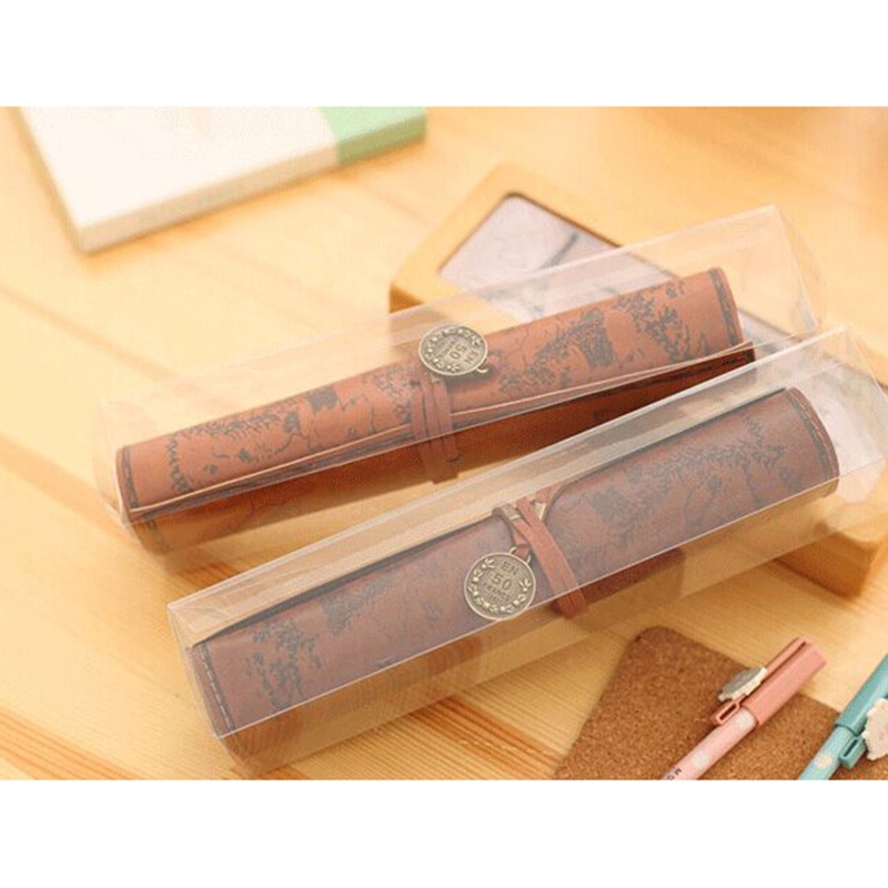 Túi Da Đựng Bút / Đồ Trang Điểm Dạng Cuộn Mềm Mại Phong Cách Vintage