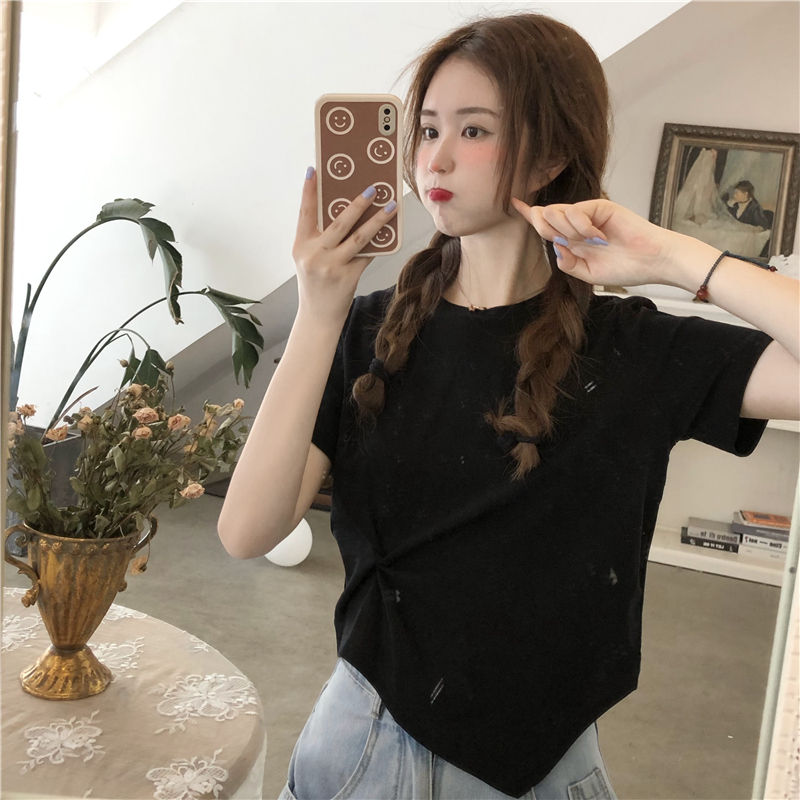 SUXI Áo Thun Tay Ngắn Lưng Cao Nhiều Màu Thời Trang Mùa Hè