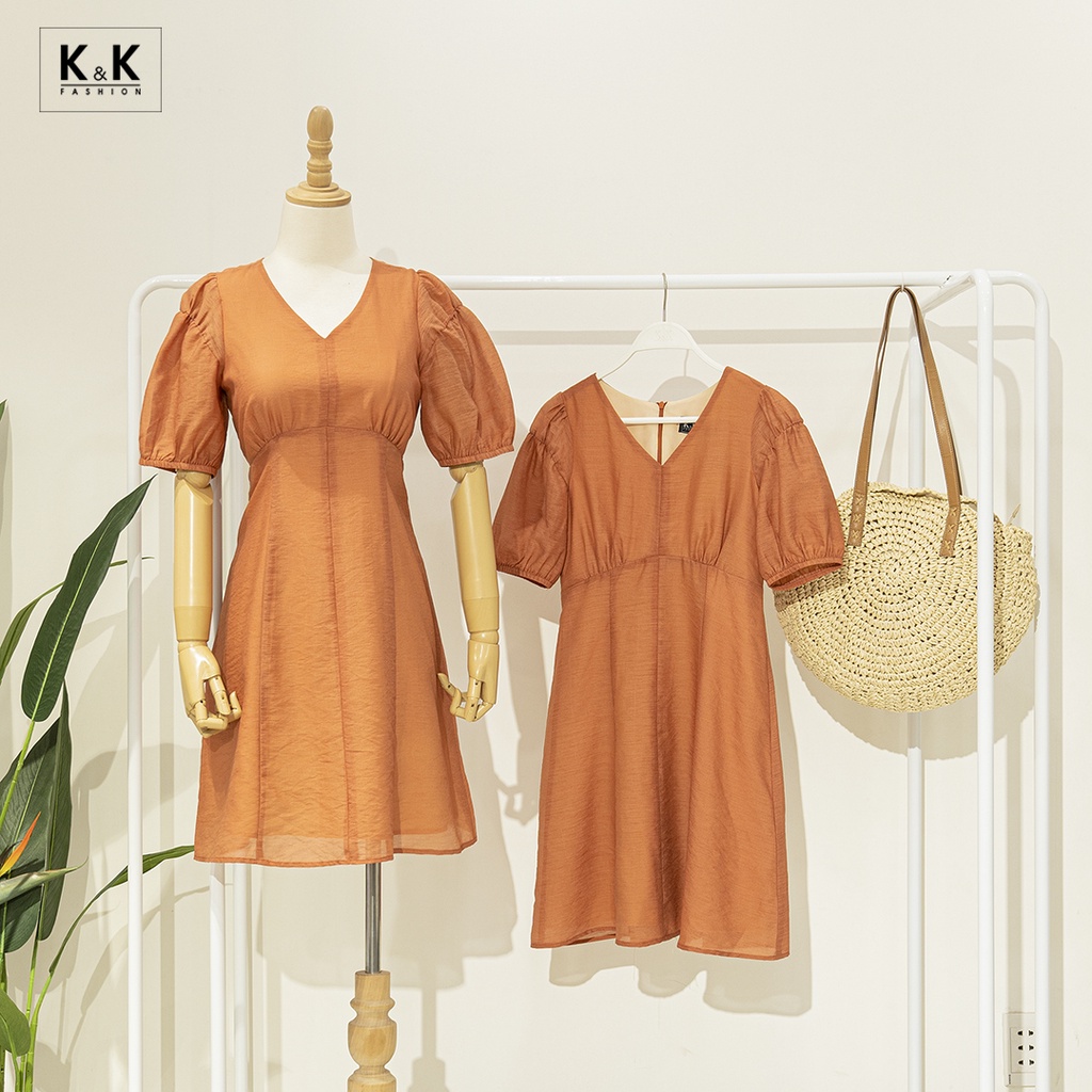Đầm Chữ A Nhấn Eo Cao Cổ V K&K Fashion KK106-21 Màu Cam Vải Voan Mềm Mại | BigBuy360 - bigbuy360.vn