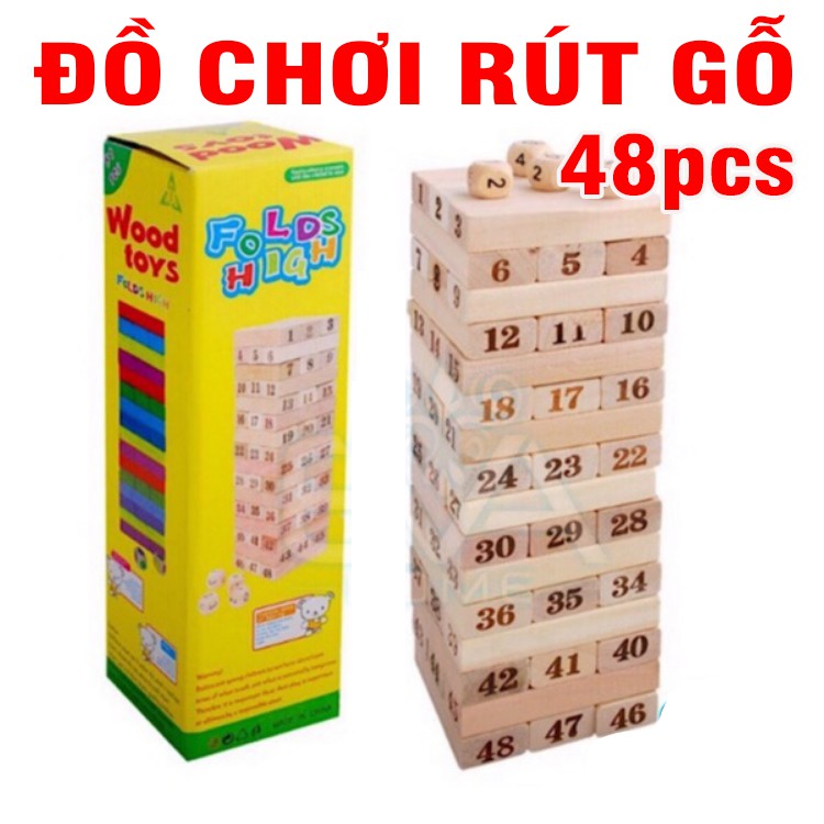 Bộ rút gỗ Vivitoy 48 thanh loại lớn kèm xí ngầu đồ chơi trẻ em