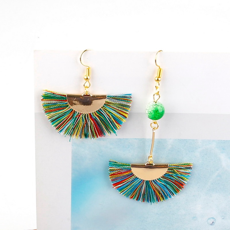 Túi 2 phụ kiện tua rua hình quạt 45x25mm bằng lụa màu vàng dùng làm trang sức