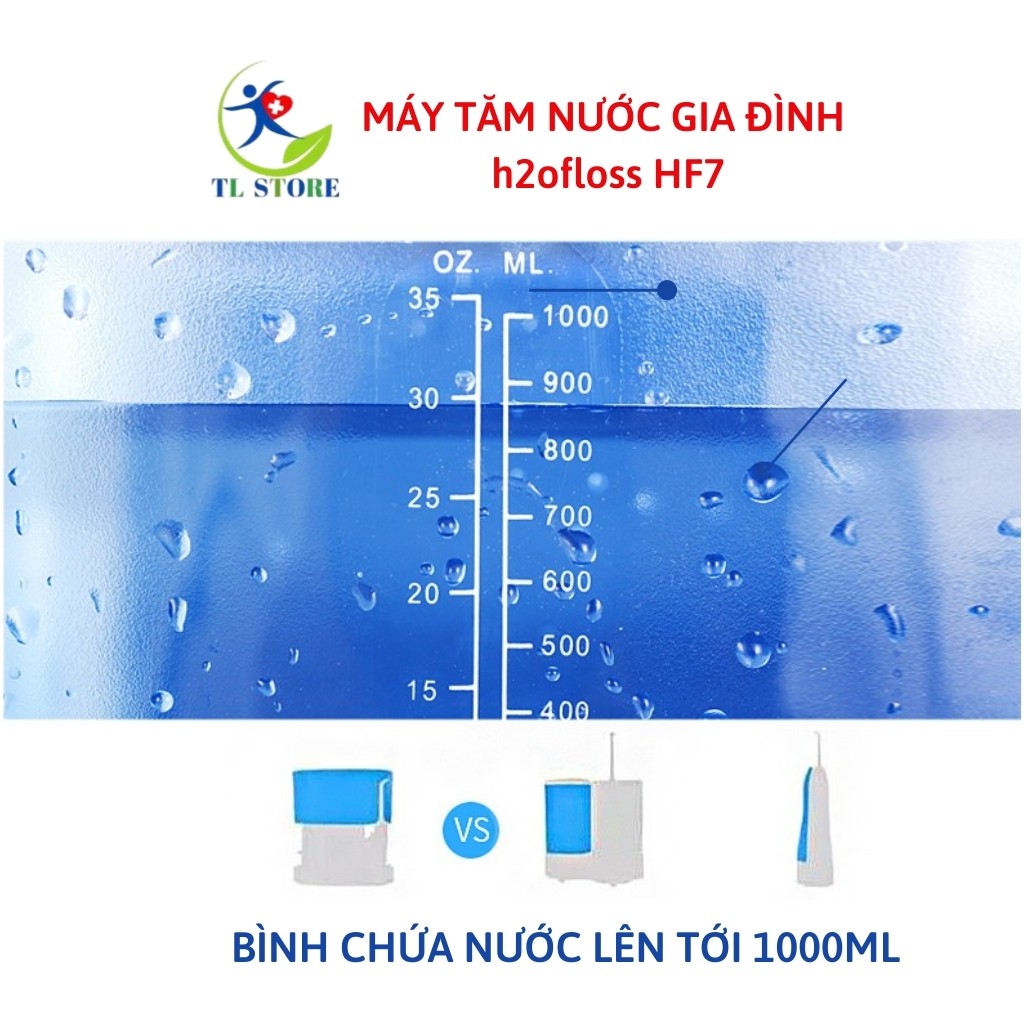 Máy tăm nước vệ sinh răng miệng hàng chính hãng h2ofloss HF7 kèm bộ 5 đầu xịt - Dòng cắm điện