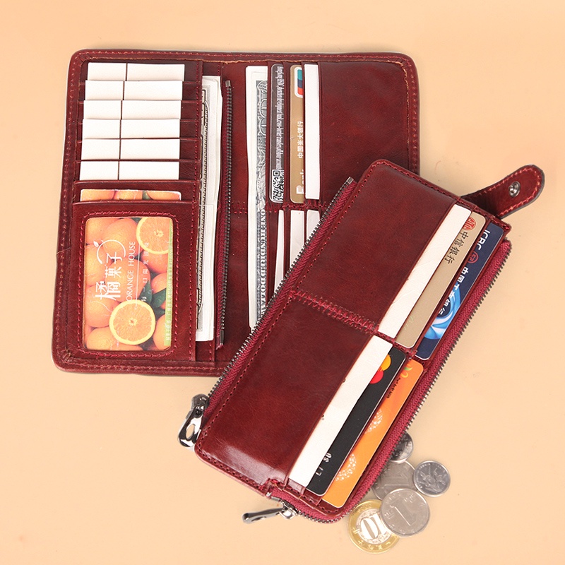 Ví Da Bò Dáng Dài Phong Cách Cổ Điển 18 Ngăn Tiện Dụng