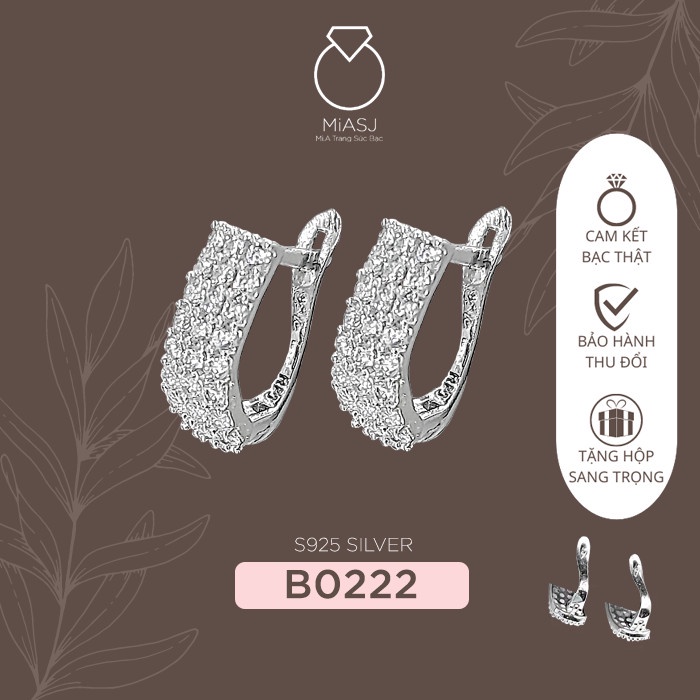 Bông (khuyên) tai nữ BẠC Ý S925 đính đá Cz cao cấp chốt gài B0222 | Mi.A Trang sức bạc