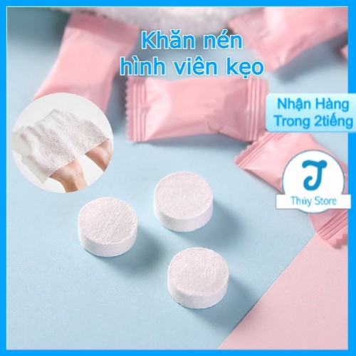 Khăn nén hình viên kẹo siêu dầy nở ra trong nước an toàn cho da tiện dụng đi du lịch khổ vuông