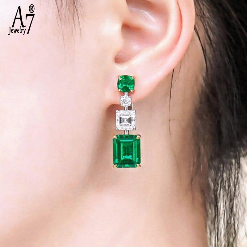 Bông Tai Đính Đá Zircon Màu Xanh A7 Dành Cho Nữ