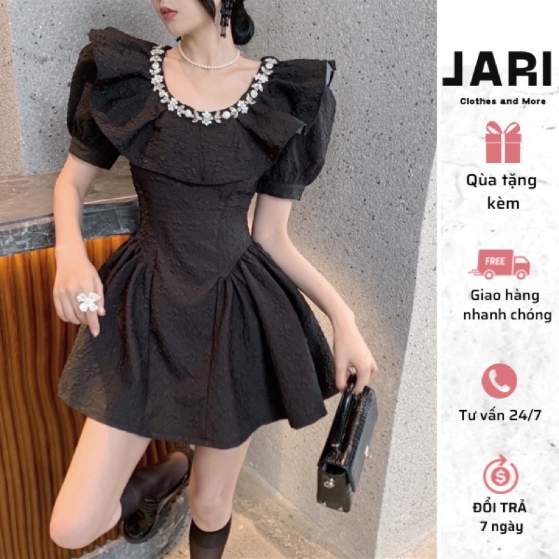 Đầm Nữ Dự Tiệc Tay Phồng JARI-CLOTHES Lửng Cổ Đính Đá Sang Chảnh