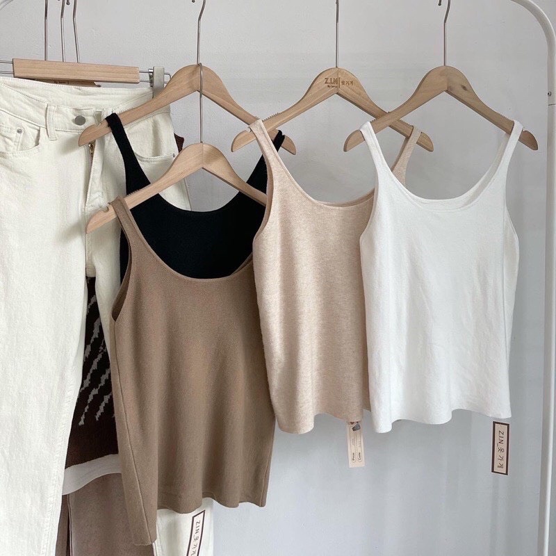 Áo 2 Dây Style Hàn Dáng Cộc Ba Lỗ Chất Len Quảng Châu, Áo 2 dây len trơn vintage dễ phối đồ