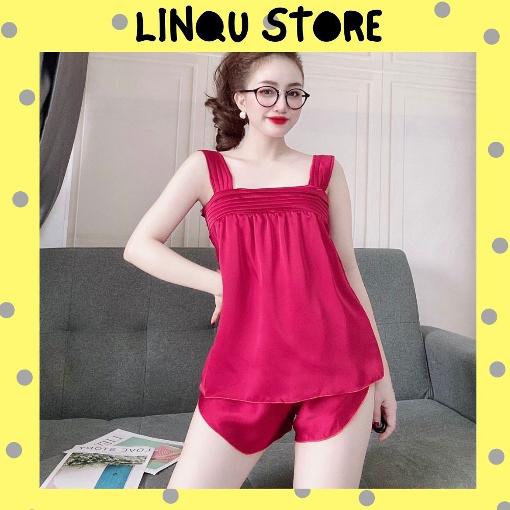 Đồ ngủ sexy  Freeship  Đồ ngủ sexy chất satin mềm xếp ly ngang freesize - Linqu Sleepwear