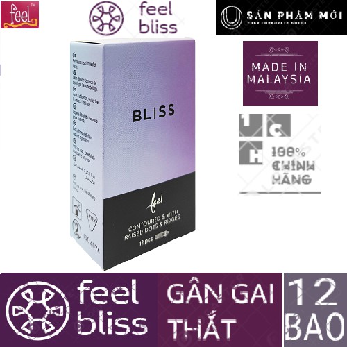 [SP MỚI][GIÁ DÙNG THỬ] Bao cao su Feel Bliss 3in1 Gân Gai Lằn Thắt (12 bao), chạm ngay tới điểm G của nàng, từ Mlaysia