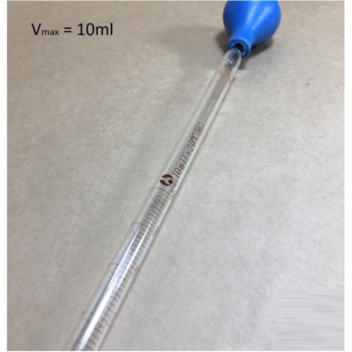 Ống hút thủy tinh - pipet thủy tinh dài 30cm có bóp cao su với các thể tích 0.5ml - 1ml - 2ml - 5ml - 10ml