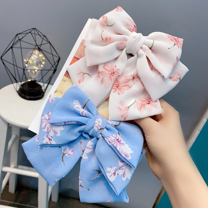 Kẹp tóc hình nơ vải chiffon họa tiết xinh xắn ngọt ngào cho nữ