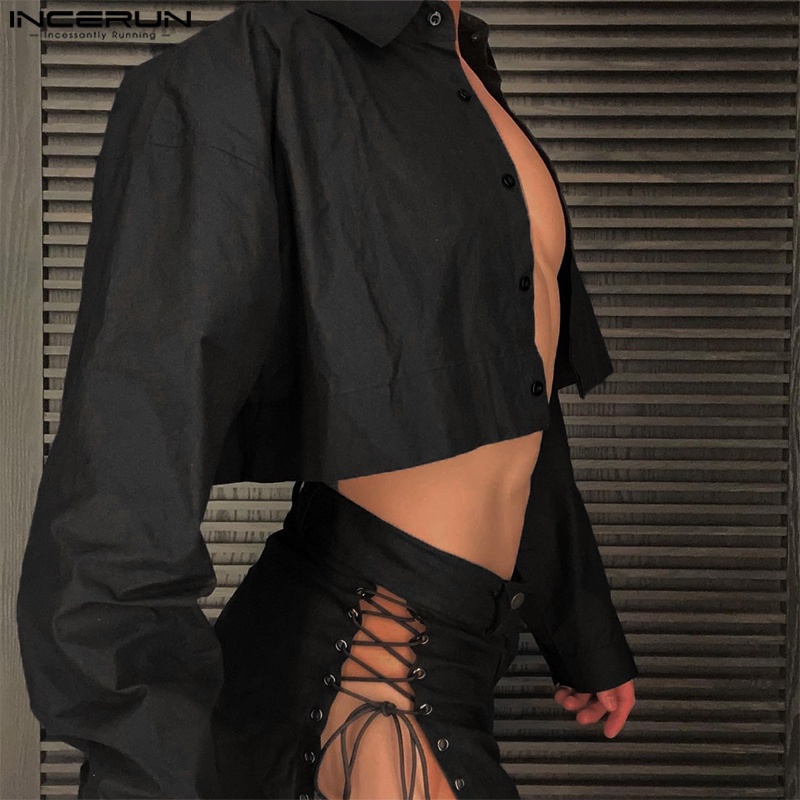 Trang phục Incerun gồm áo croptop tay dài và quần short cột dây phong cách dự tiệc cho nam