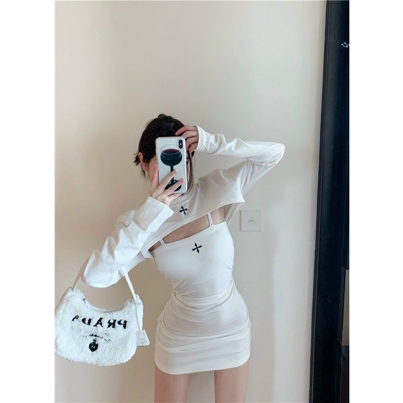 SET Đầm Nhún Thêu Đen - Trắng