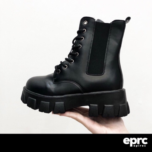 Boots giày da đế độn 5cm phối chun thời trang ( có ảnh thật )