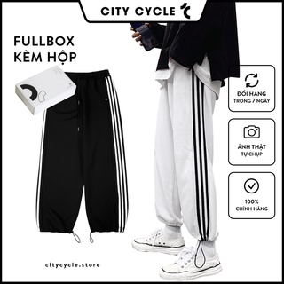 Quần dài ống rộng 3 sọc City Cycle - Quần thể thao 3 sọc Unisex mặc được 2 kiểu,  trắng, đen, 3 size Local Brand