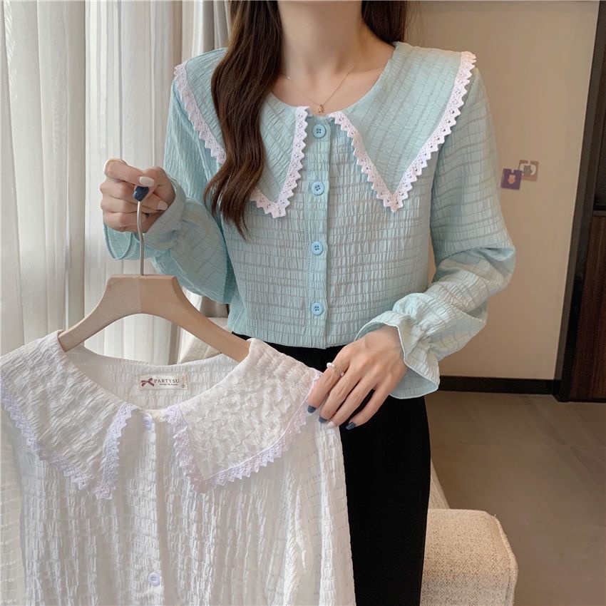 Áo Sơ Mi Tay Dài Phồng Cổ Búp Bê Thời Trang Cho Nữ