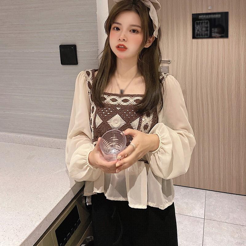Fashion Wild Korean Western Style Design Sweet Women Long-sleeved Chiffon Shirt